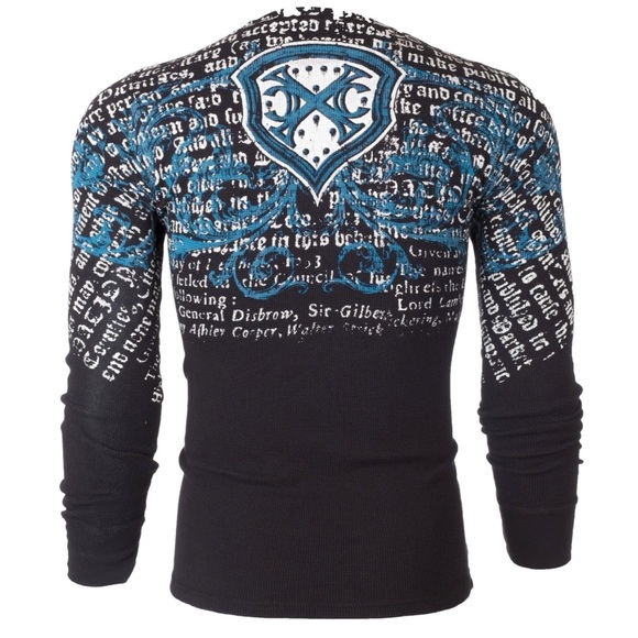 Xtreme Couture by Affliction Men's Thermal Shirt LIGHTNING Black Biker - Picture 2 of 7